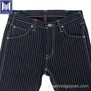 Hickory Stripe Raw Selvedge Denim Men Slim Jeans